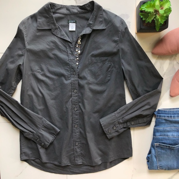 J. Crew Tops - J. Crew Grey Button Down Rhinestone Top